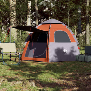 vidaXL Camping Tent Cabin 4-Person Grey and Orange Quick Release