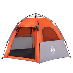 vidaXL Camping Tent Cabin 4-Person Grey and Orange Quick Release