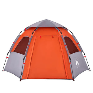 vidaXL Camping Tent Cabin 4-Person Grey and Orange Quick Release