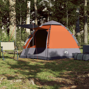 vidaXL Camping Tent Cabin 4-Person Grey and Orange Quick Release