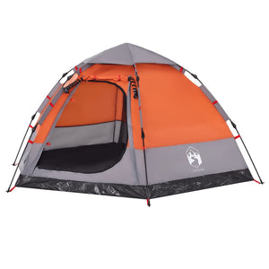 vidaXL Camping Tent Cabin 4-Person Grey and Orange Quick Release