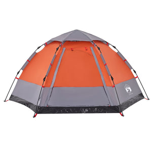 vidaXL Camping Tent Cabin 4-Person Grey and Orange Quick Release