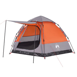 vidaXL Camping Tent Cabin 4-Person Grey and Orange Quick Release