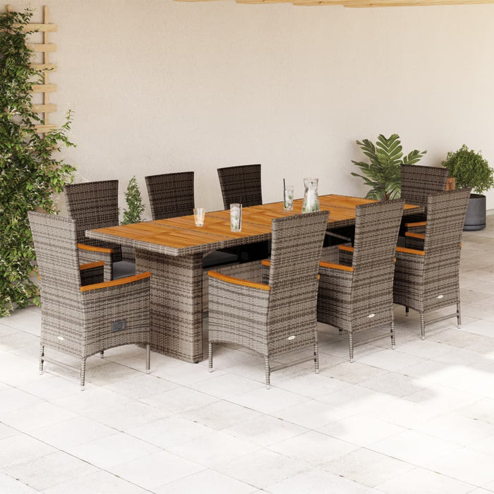 vidaXL 9 Piece Garden Dining Set with Cushions Grey Poly Rattan