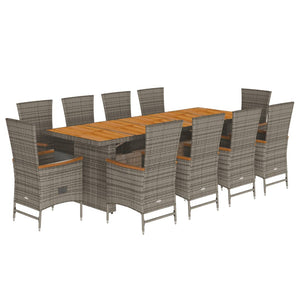 vidaXL 11 Piece Garden Dining Set with Cushions Grey Poly Rattan