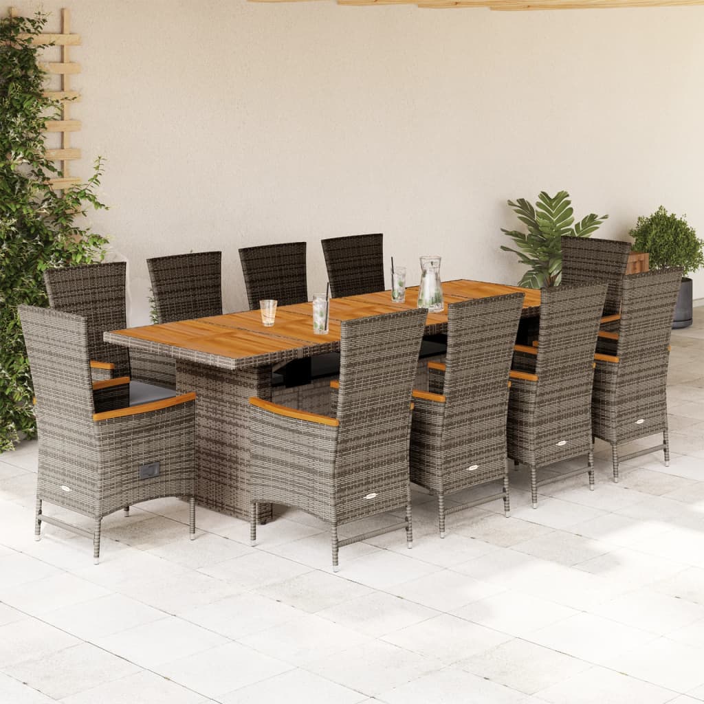 vidaXL 11 Piece Garden Dining Set with Cushions Grey Poly Rattan