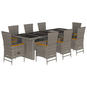 vidaXL 9 Piece Garden Dining Set with Cushions Grey Poly Rattan