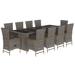 vidaXL 11 Piece Garden Dining Set with Cushions Grey Poly Rattan