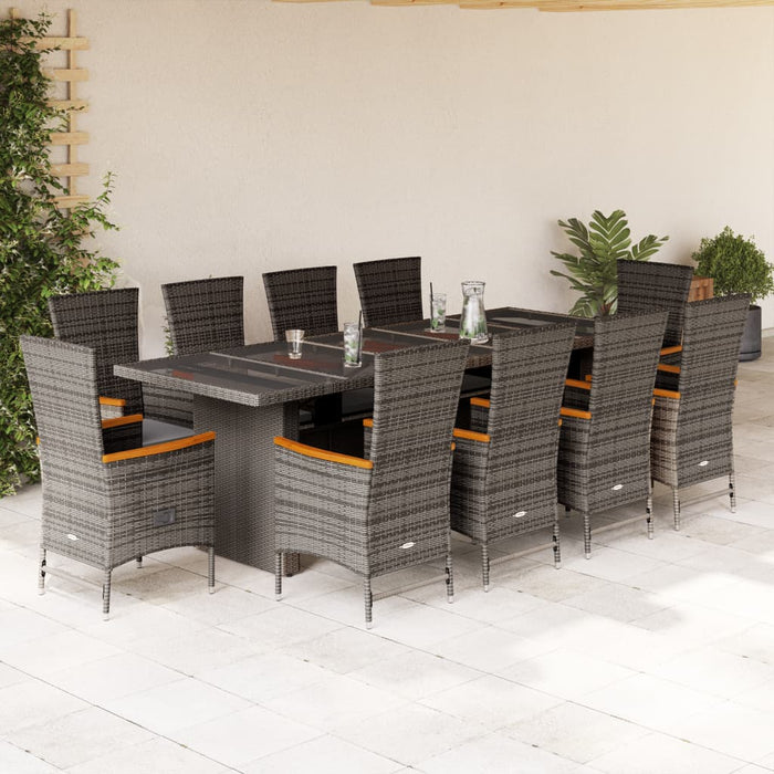 vidaXL 11 Piece Garden Dining Set with Cushions Grey Poly Rattan