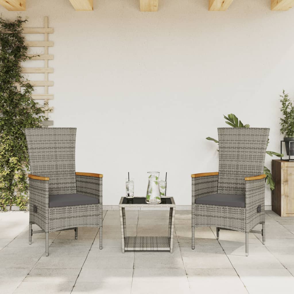 vidaXL 3 Piece Garden Dining Set with Cushions Grey Poly Rattan