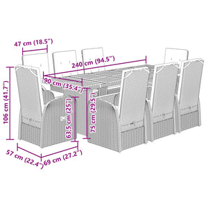 vidaXL 9 Piece Garden Dining Set with Cushions Grey Poly Rattan