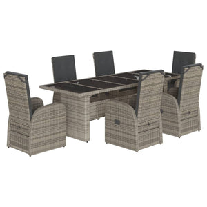 vidaXL 7 Piece Garden Dining Set with Cushions Grey Poly Rattan