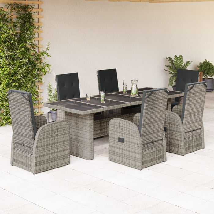 vidaXL 7 Piece Garden Dining Set with Cushions Grey Poly Rattan