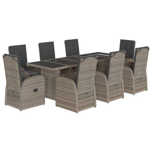 vidaXL 9 Piece Garden Dining Set with Cushions Grey Poly Rattan