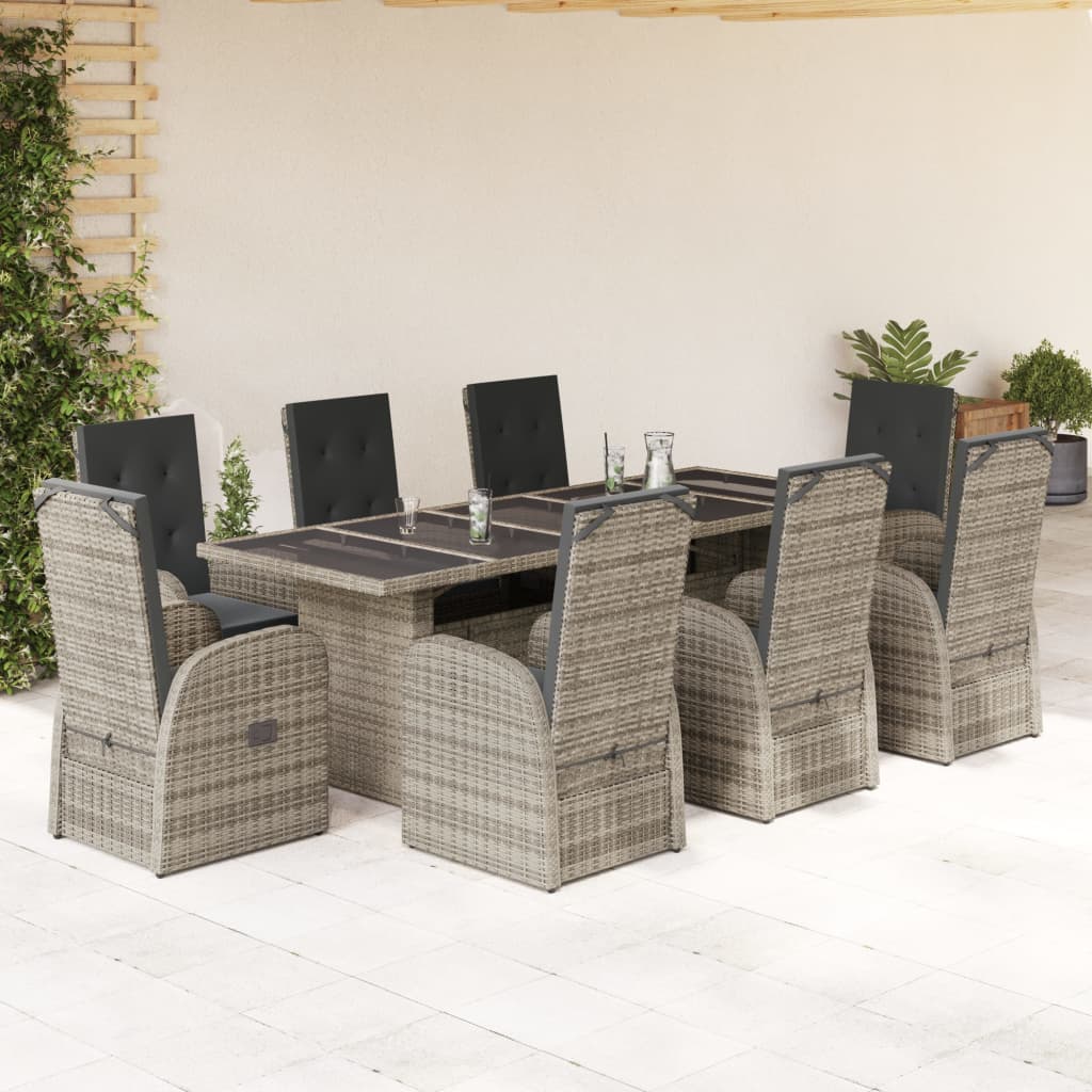 vidaXL 9 Piece Garden Dining Set with Cushions Grey Poly Rattan