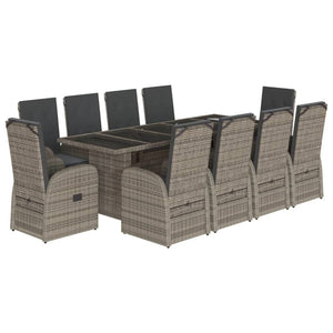 vidaXL 11 Piece Garden Dining Set with Cushions Grey Poly Rattan