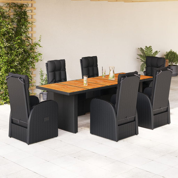 vidaXL 7 Piece Garden Dining Set with Cushions Black Poly Rattan