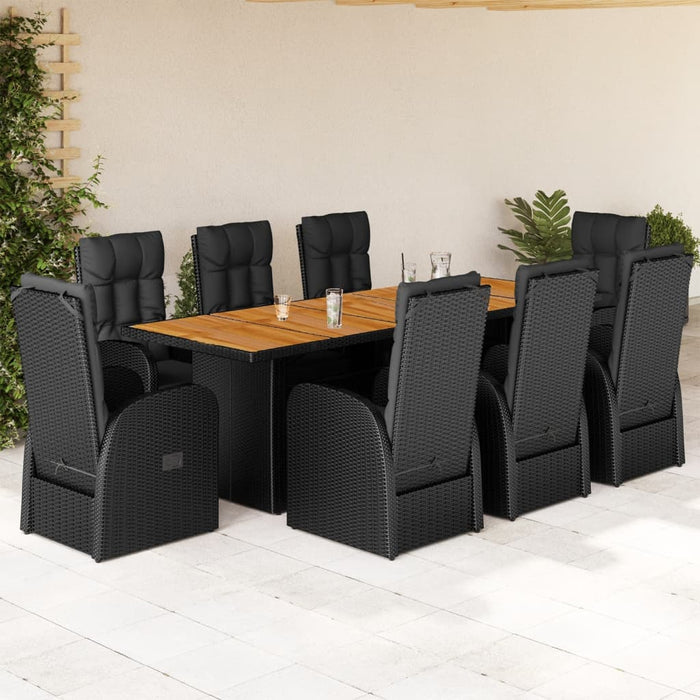 vidaXL 9 Piece Garden Dining Set with Cushions Black Poly Rattan