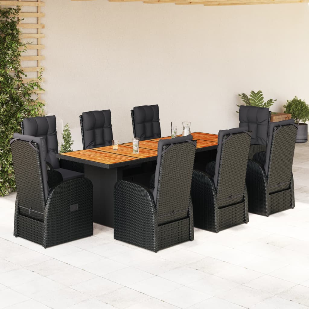 vidaXL 9 Piece Garden Dining Set with Cushions Black Poly Rattan