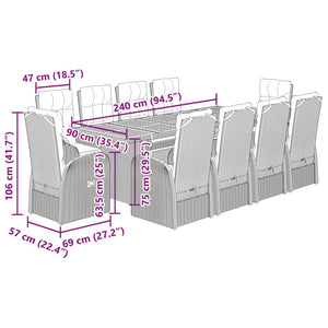 vidaXL 11 Piece Garden Dining Set with Cushions Black Poly Rattan