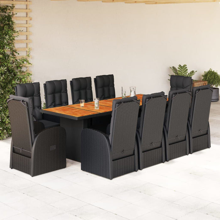 vidaXL 11 Piece Garden Dining Set with Cushions Black Poly Rattan