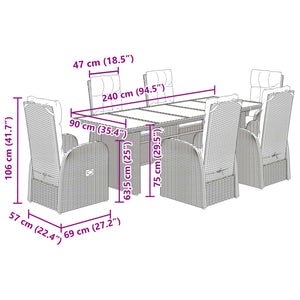 vidaXL 7 Piece Garden Dining Set with Cushions Black Poly Rattan