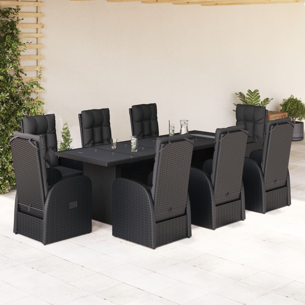 vidaXL 9 Piece Garden Dining Set with Cushions Black Poly Rattan