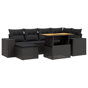 vidaXL 7 Piece Garden Sofa Set with Cushions Black Poly Rattan