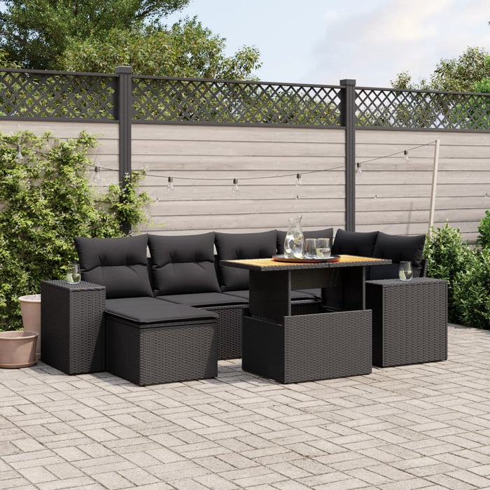 vidaXL 7 Piece Garden Sofa Set with Cushions Black Poly Rattan