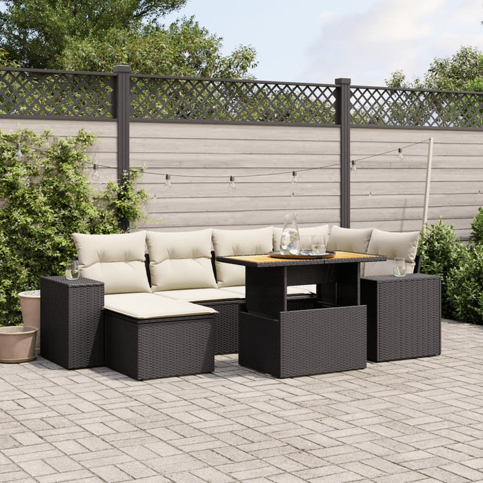 vidaXL 7 Piece Garden Sofa Set with Cushions Black Poly Rattan