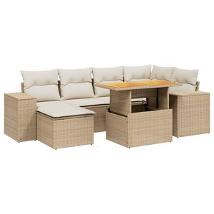 vidaXL 7 Piece Garden Sofa Set with Cushions Beige Poly Rattan