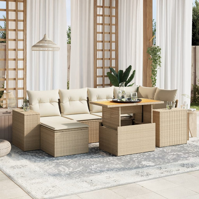 vidaXL 7 Piece Garden Sofa Set with Cushions Beige Poly Rattan