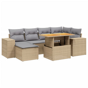 vidaXL 7 Piece Garden Sofa Set with Cushions Beige Poly Rattan