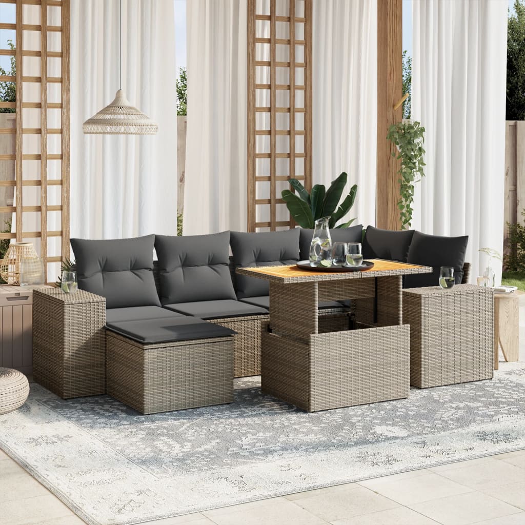 vidaXL 7 Piece Garden Sofa Set with Cushions Grey Poly Rattan