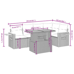 vidaXL 6 Piece Garden Sofa Set with Cushions Grey Poly Rattan