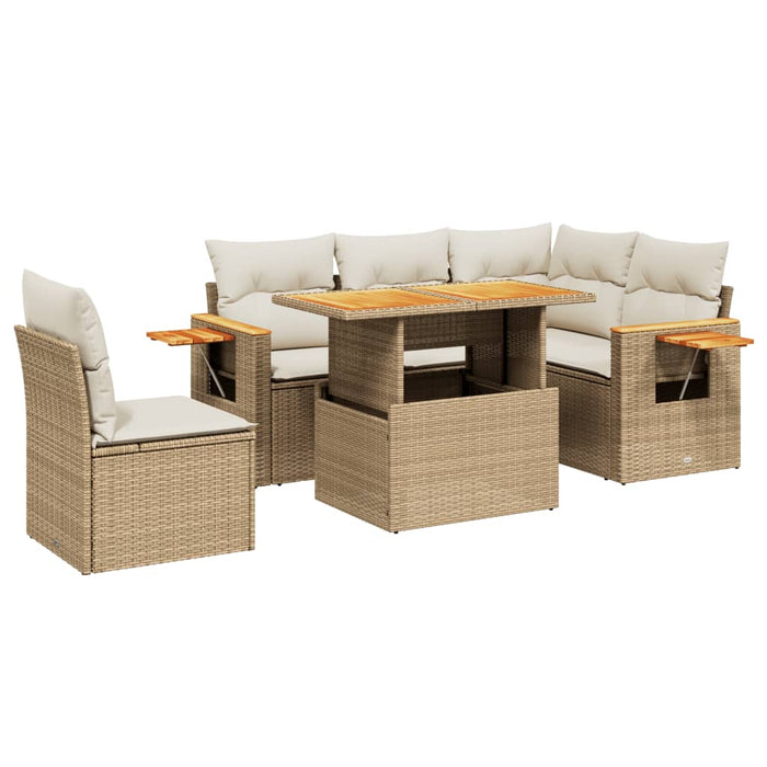 vidaXL 6 Piece Garden Sofa Set with Cushions Beige Poly Rattan