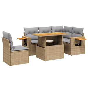 vidaXL 6 Piece Garden Sofa Set with Cushions Beige Poly Rattan