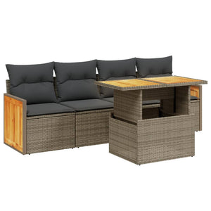 vidaXL 5 Piece Garden Sofa Set with Cushions Grey Poly Rattan