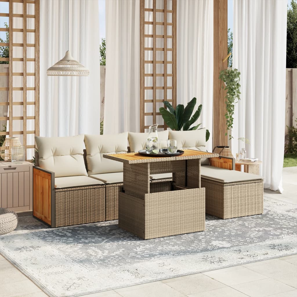 vidaXL 6 Piece Garden Sofa Set with Cushions Beige Poly Rattan