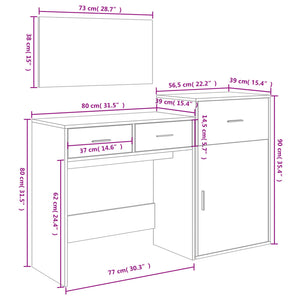 vidaXL 3 Piece Dressing Table Set White Engineered Wood