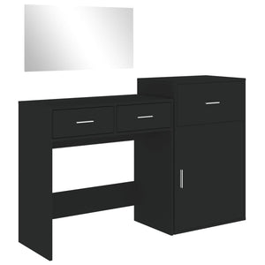 vidaXL 3 Piece Dressing Table Set Black Engineered Wood