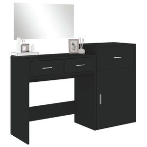 vidaXL 3 Piece Dressing Table Set Black Engineered Wood