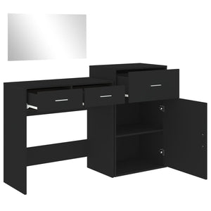 vidaXL 3 Piece Dressing Table Set Black Engineered Wood