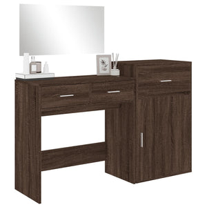 vidaXL 3 Piece Dressing Table Set Brown Oak Engineered Wood