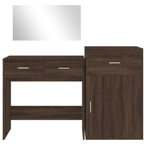 vidaXL 3 Piece Dressing Table Set Brown Oak Engineered Wood