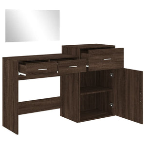 vidaXL 3 Piece Dressing Table Set Brown Oak Engineered Wood