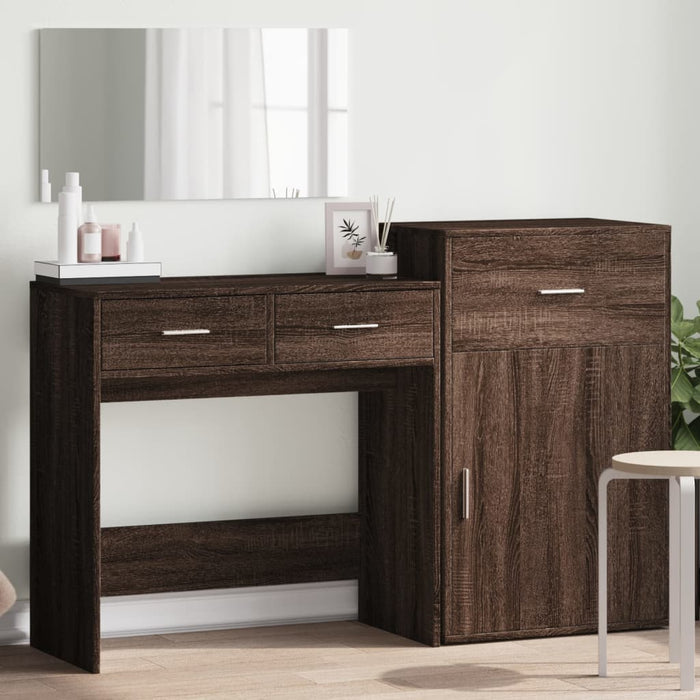 vidaXL 3 Piece Dressing Table Set Brown Oak Engineered Wood