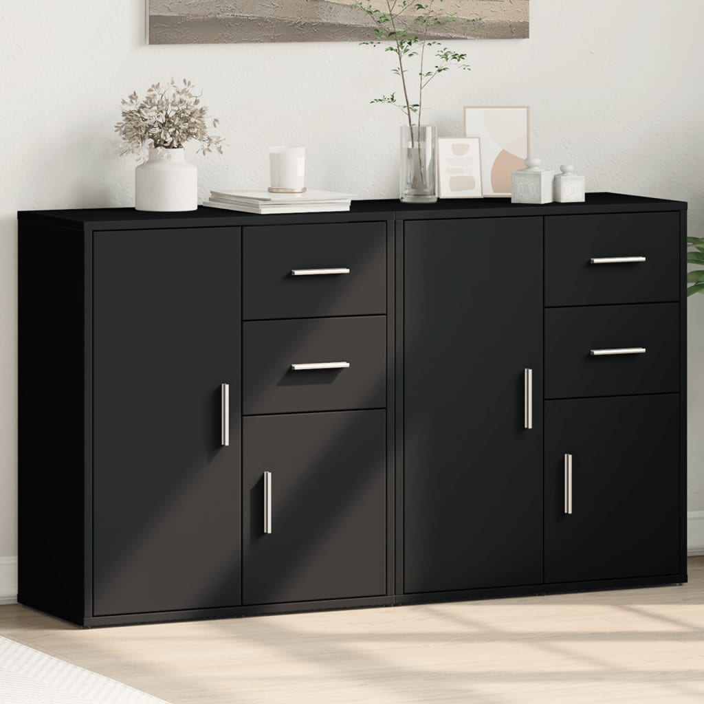 vidaXL Sideboards 2 pcs Black 60x31x70 cm Engineered Wood