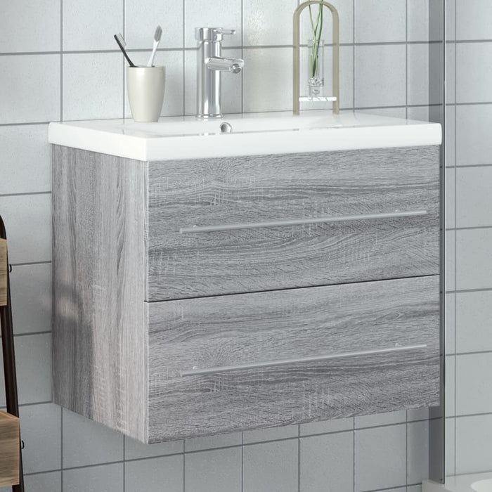 vidaXL Bathroom Sink Cabinet with Built-in Basin Grey Sonoma