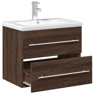 vidaXL Bathroom Sink Cabinet with Built-in Basin Brown Oak